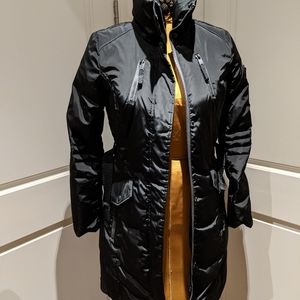 Women's belted down coat.